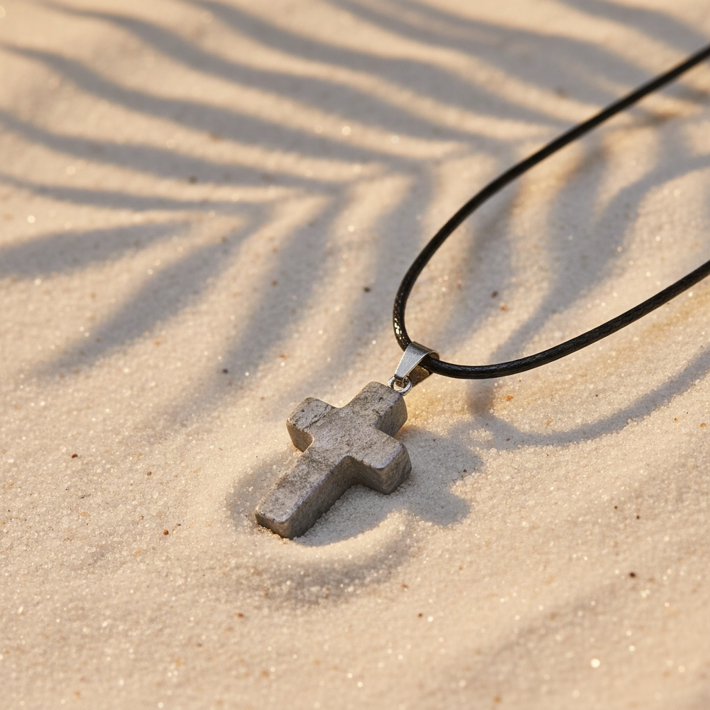 Fifth cross pendant close-up - hematite