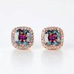 18ct Rose Gold 1ct Square Rainbow Moissanite Stud Earrings