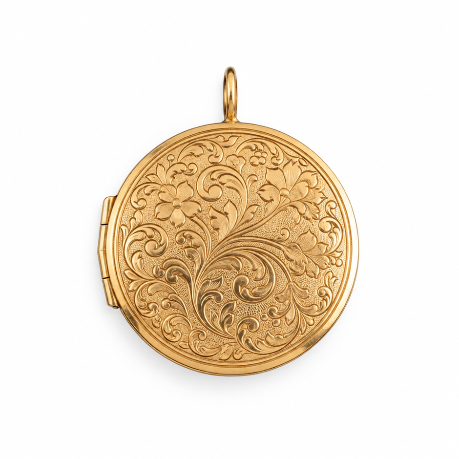 Floral locket close-up on white