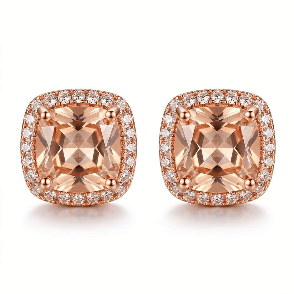 18ct Gold 1ct Champagne Moissanite Square Stud Earrings