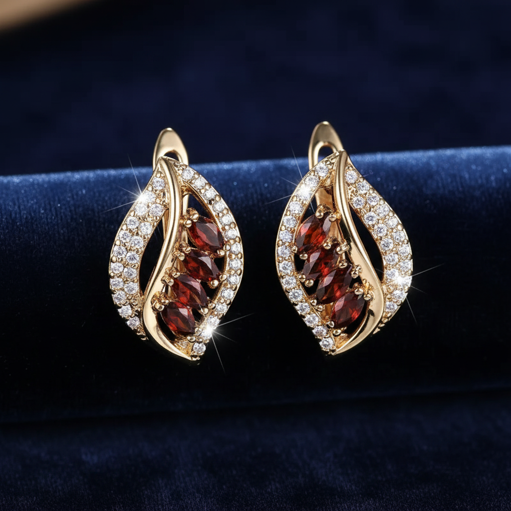 Garnet Leaf Earrings - Navy Clean