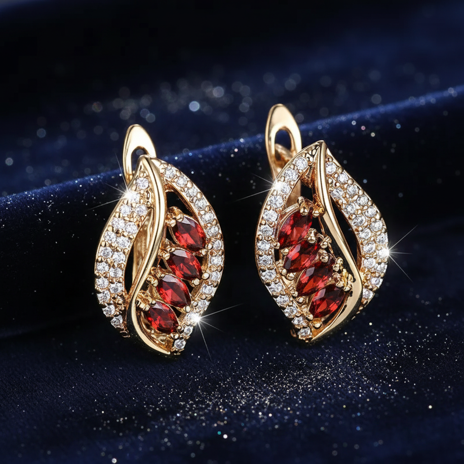 Garnet Leaf Earrings - Navy Dust