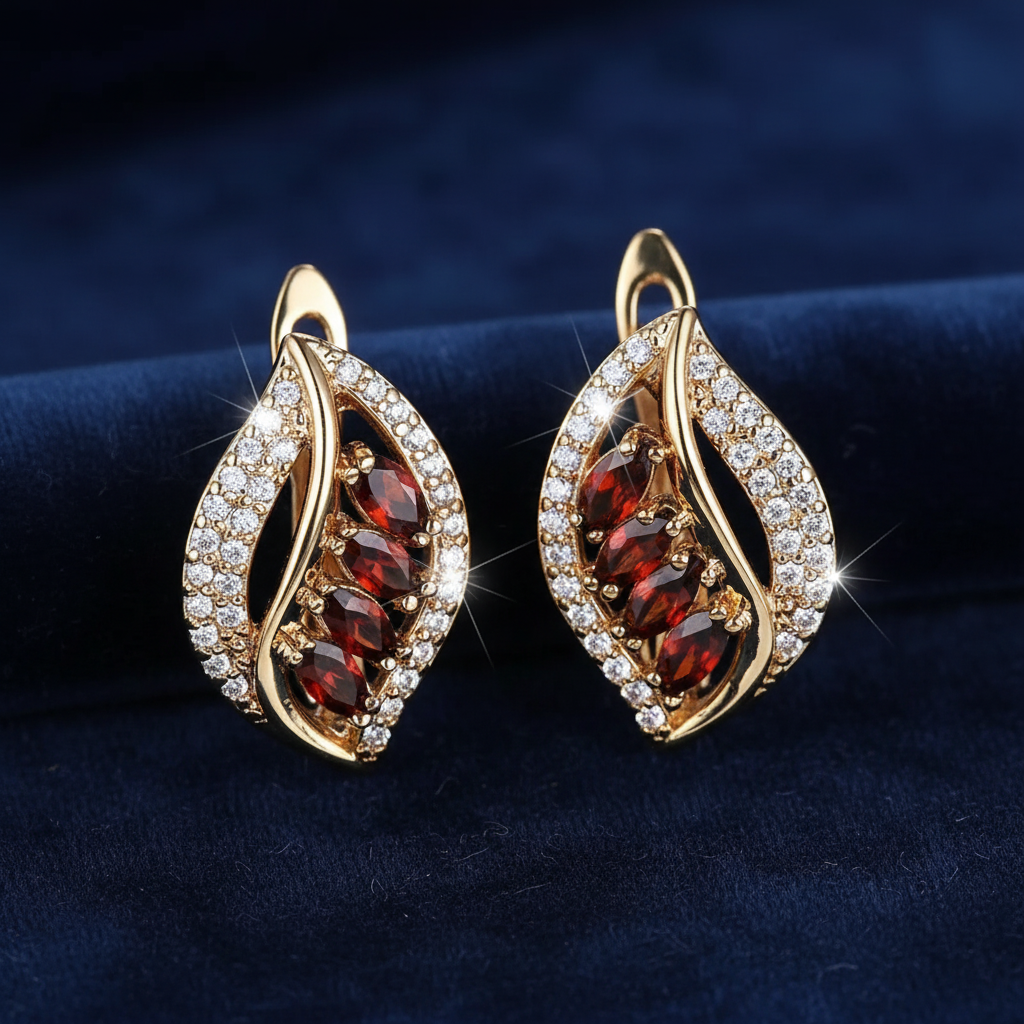 Garnet Leaf Earrings - Navy Velvet