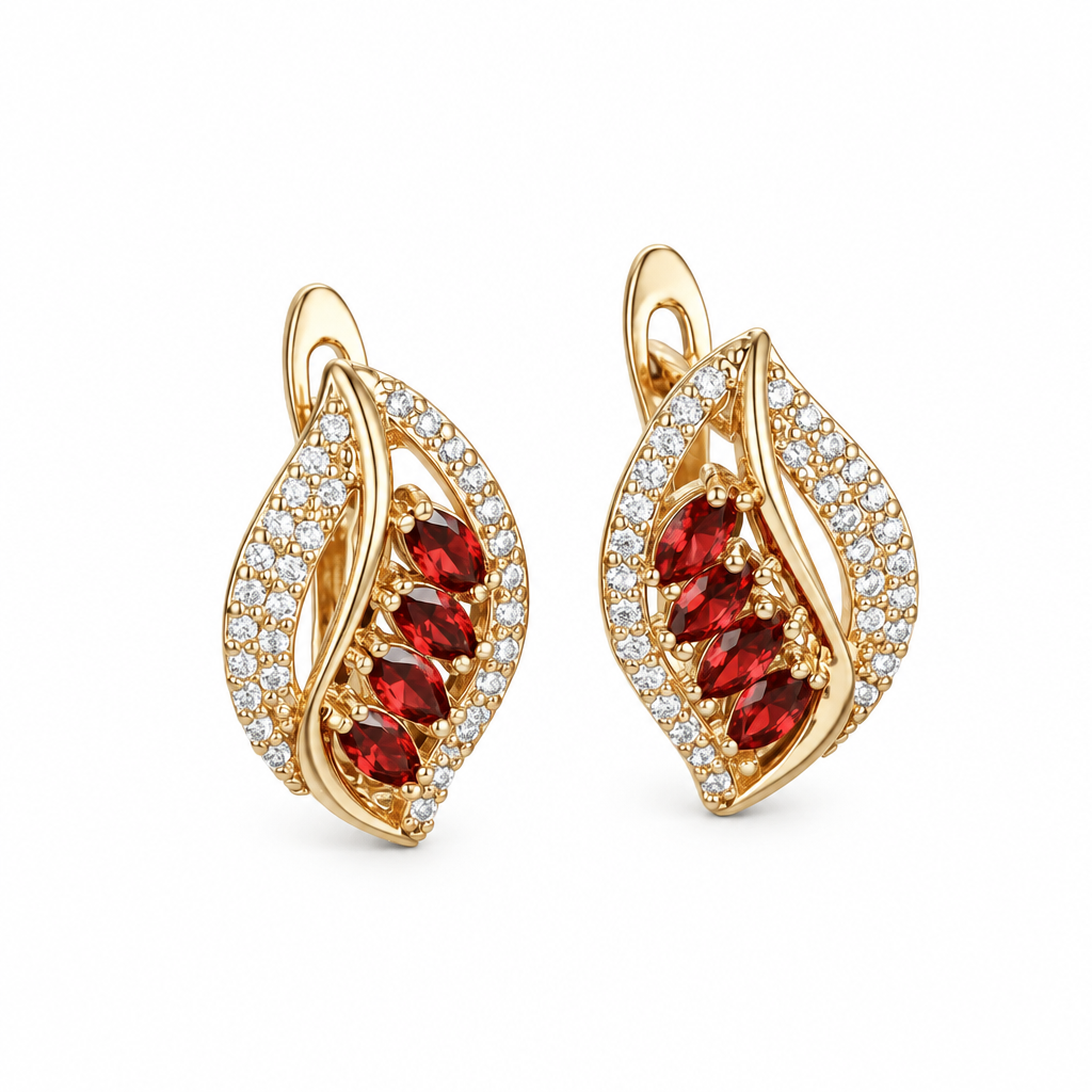 Garnet leaf earrings on white, image 2