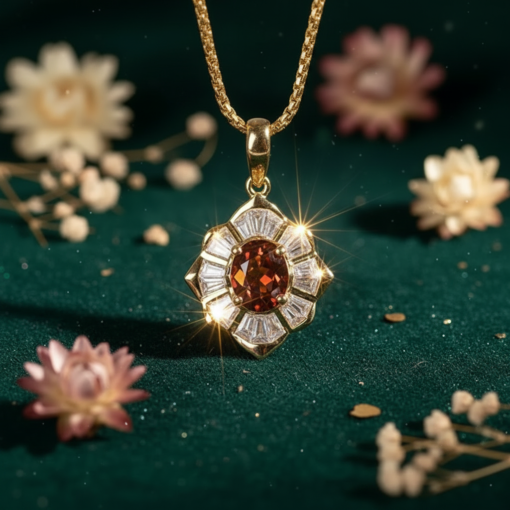 Garnet Pendant — Velvet + Floral + Dust + Sparkle