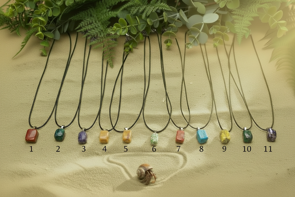 Gemstone pendants uniform size with hermit crab
