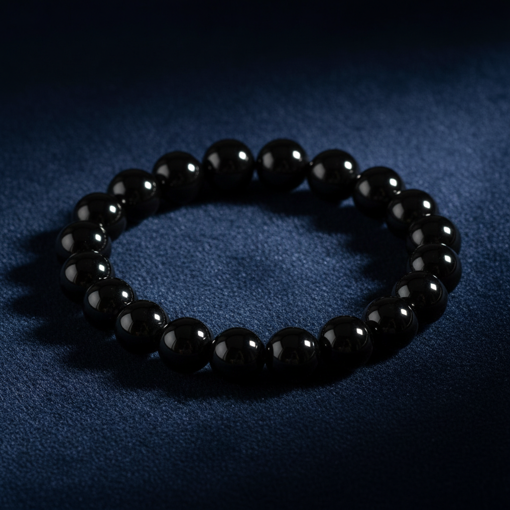 Glossy Black Bracelet on Navy Velvet