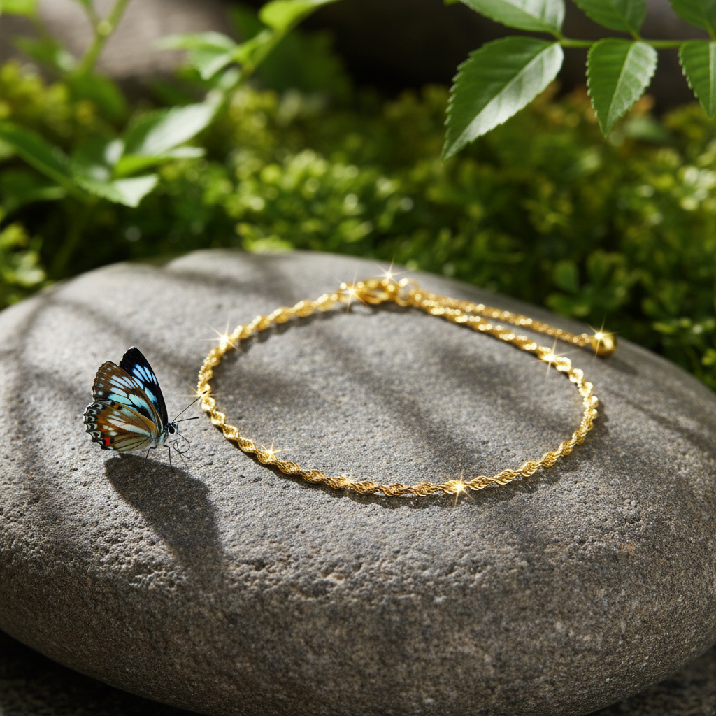 Gold Anklet on Rock with Butterfly - Another Version
