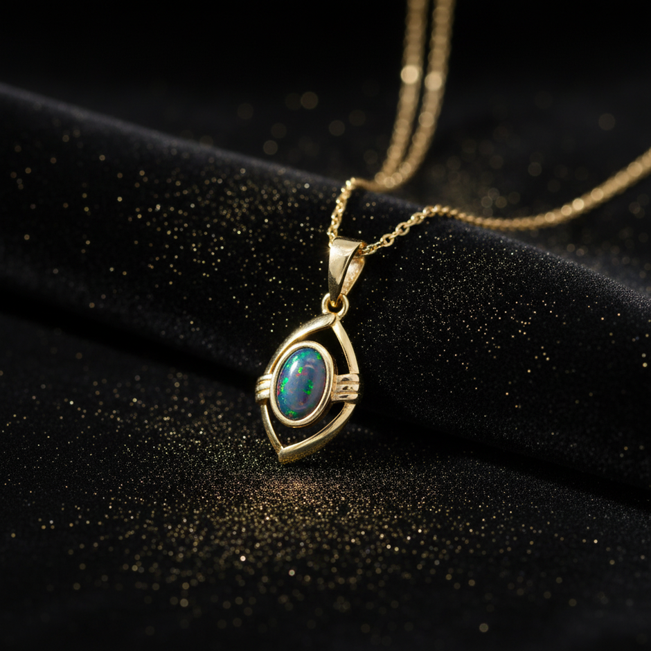 Gold Black Opal Pendant – V2 Gold Dust