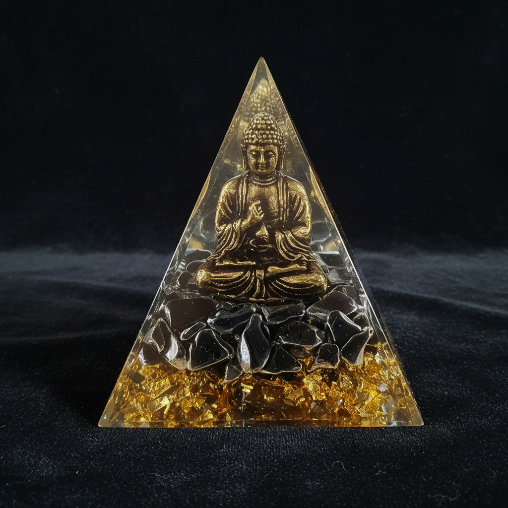 Gold Buddha Obsidian Pyramid – Black Velvet 1