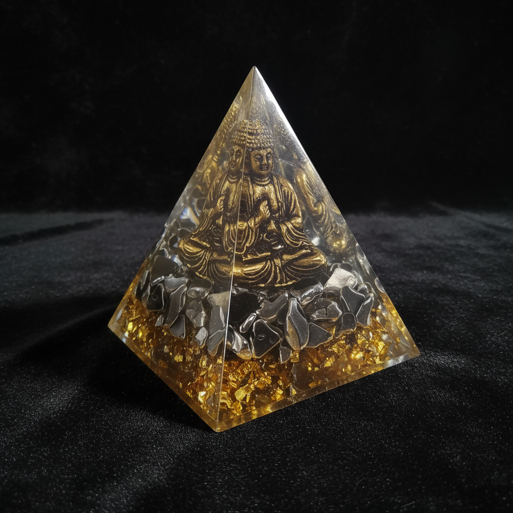 Gold Buddha Obsidian Pyramid – Black Velvet 2
