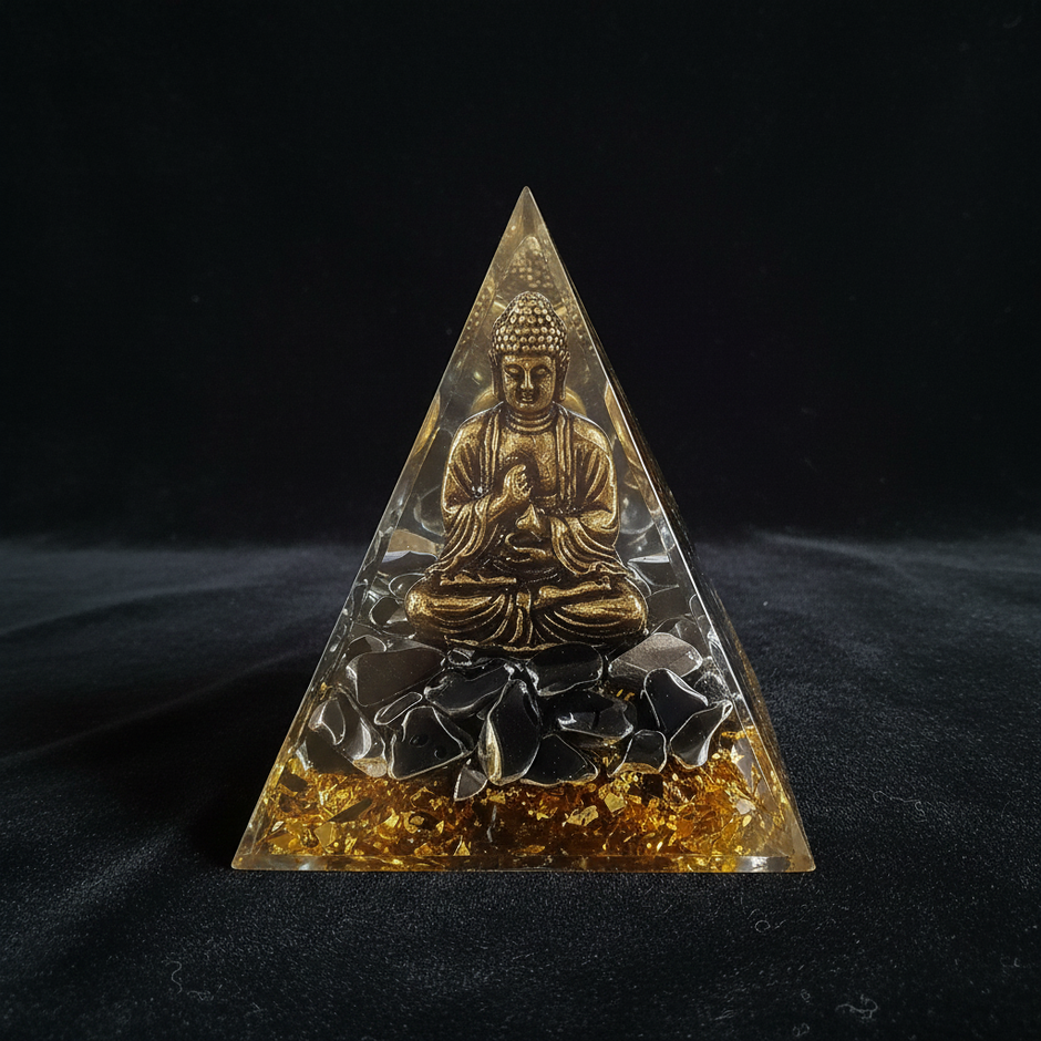 Gold Buddha Obsidian Pyramid – Black Velvet 3