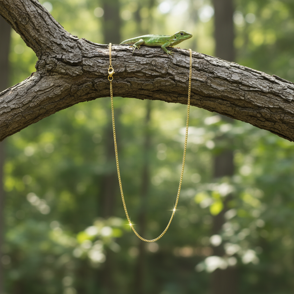 Gold chain fixed with lizard