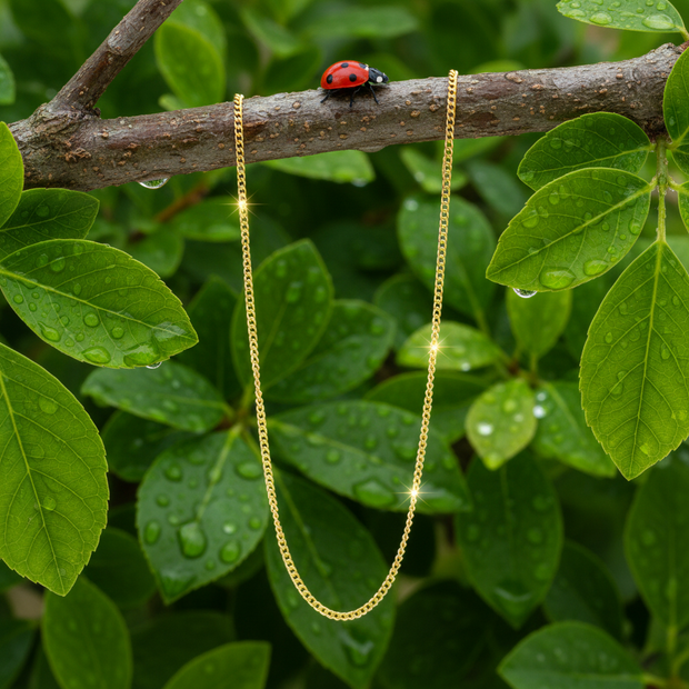 Gold chain with ladybug and dewdrops