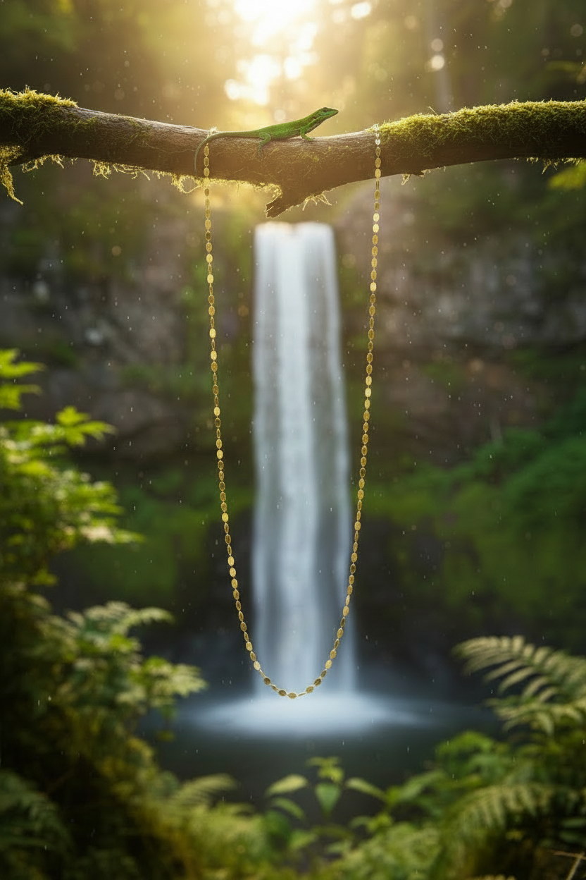 Gold chain with lizard on branch