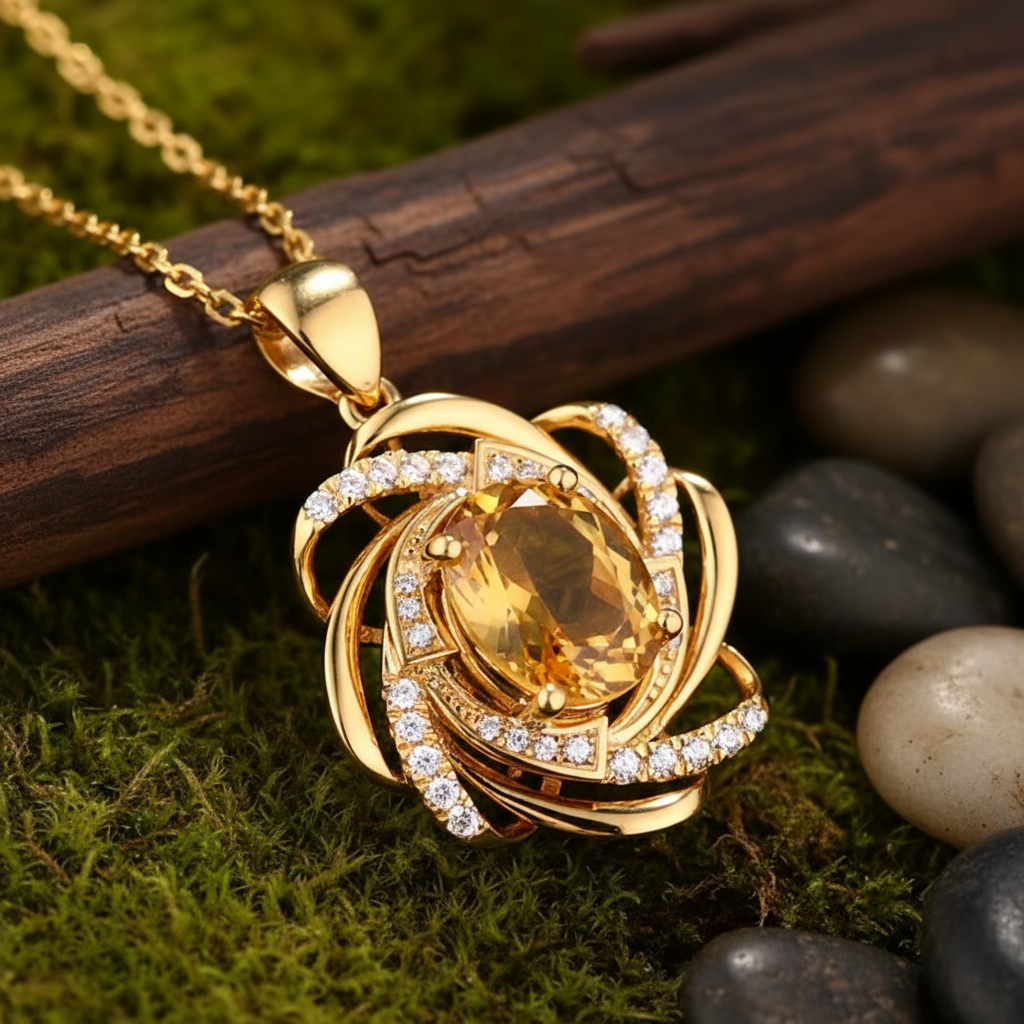 Gold Citrine Pendant Close-up - Enhanced Shine