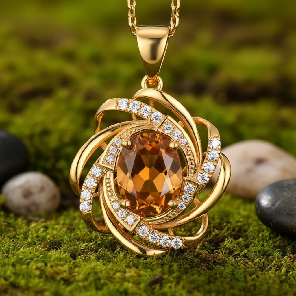 Gold Citrine Pendant Detail - Zoomed In