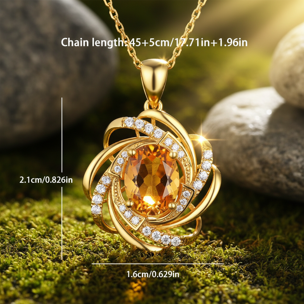 Gold Citrine Pendant Measurements - All White Text
