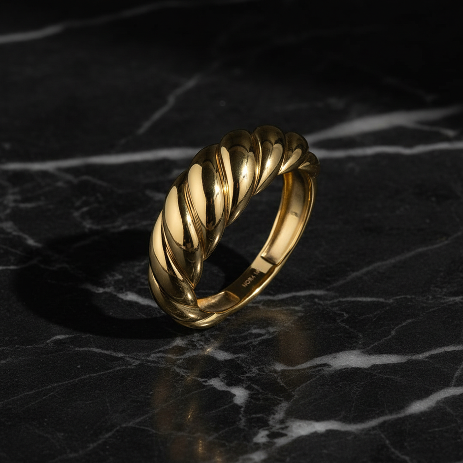 Gold Croissant Ring - Dark Marble