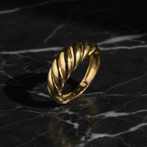Gold Croissant Ring - Dark Marble