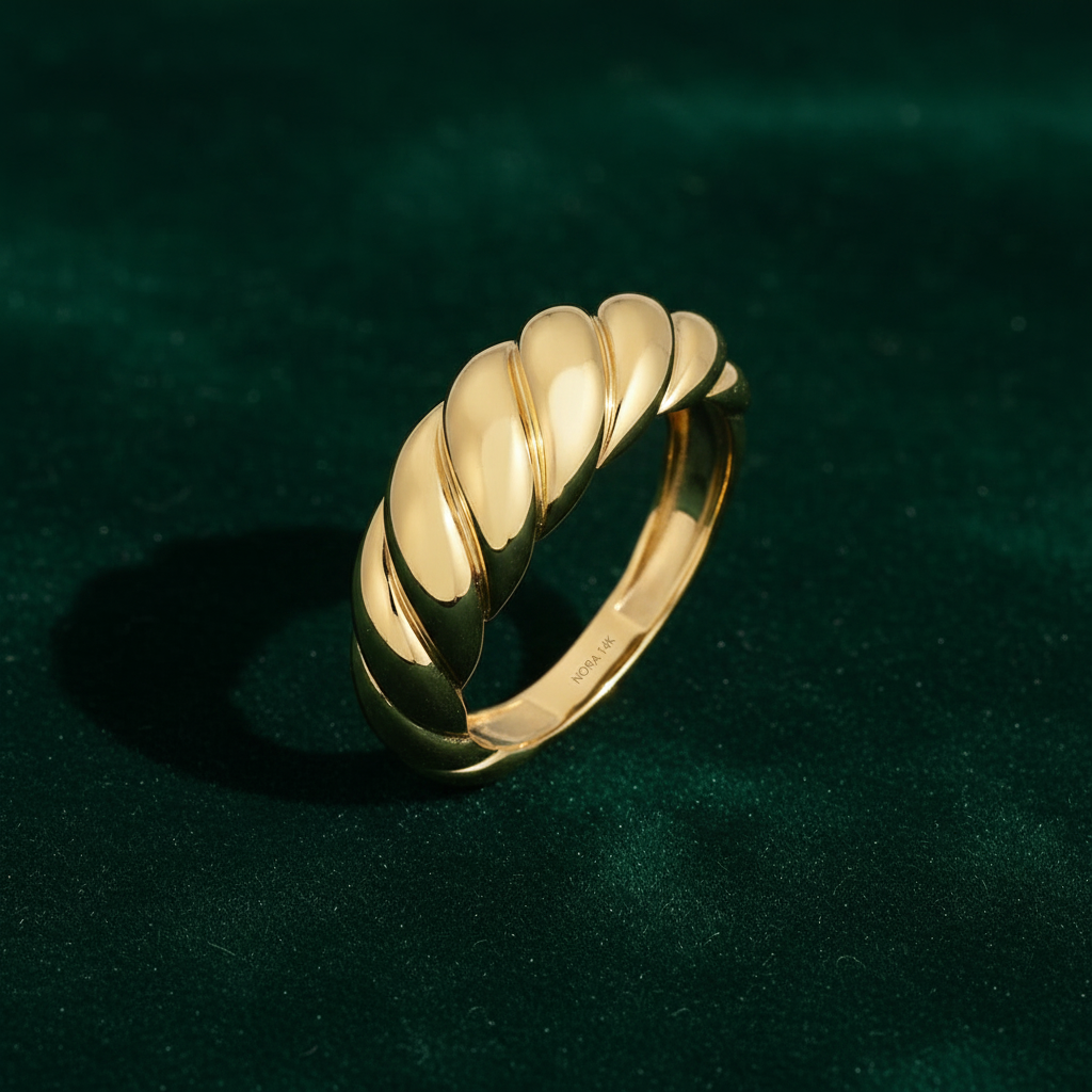 Gold Croissant Ring - Green Velvet
