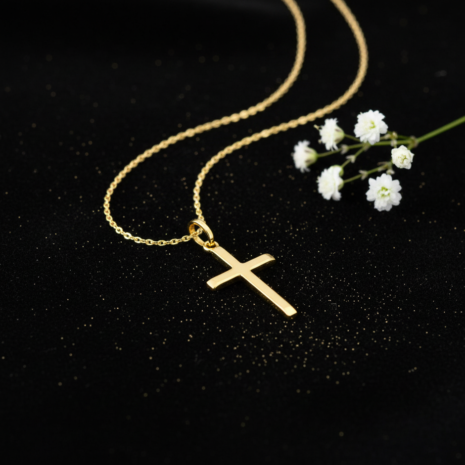 Gold Cross Pendant — V3 Gold Dust + Floral