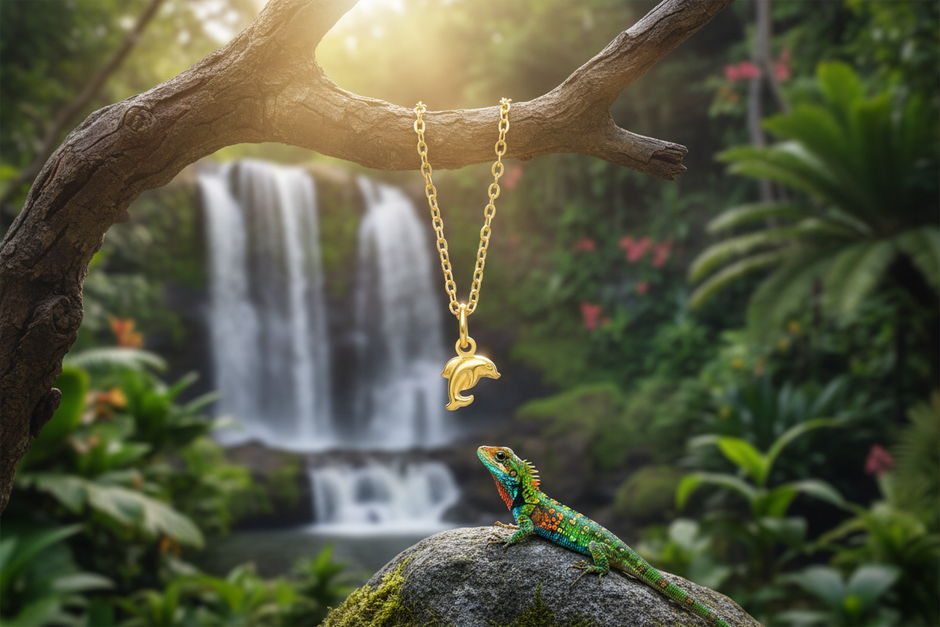 Gold dolphin pendant with reduced sparkle