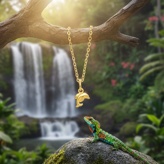 Gold dolphin pendant with reduced sparkle