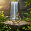 Gold heart hoop earrings with butterfly and waterfall