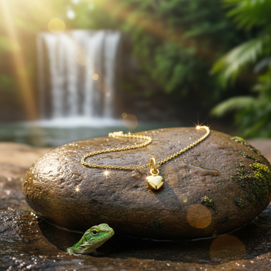 Gold Heart Necklace with Enhanced Sparkle at Waterfall