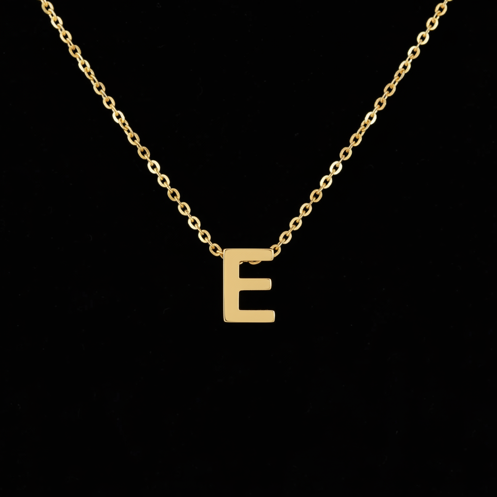 Gold Initial Letter E Necklace