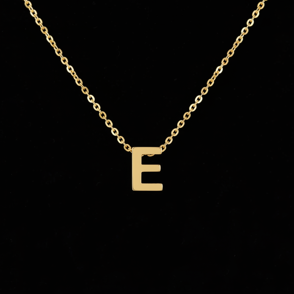 Gold Initial Letter E Necklace
