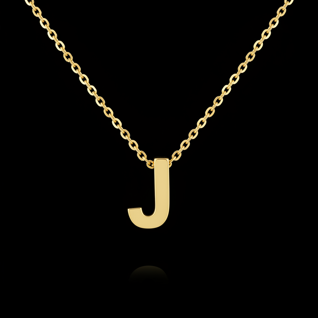 Gold Initial Letter J Necklace