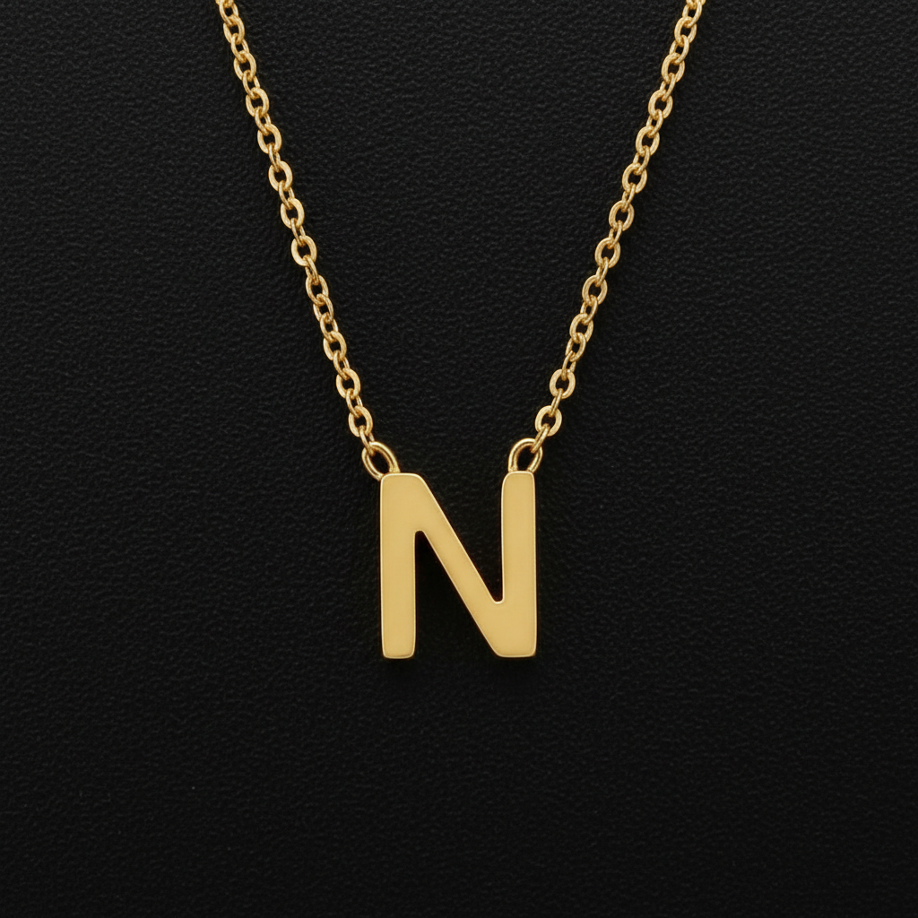 Gold Initial Letter N Necklace