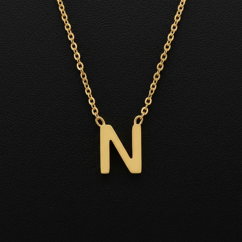 Gold Initial Letter N Necklace