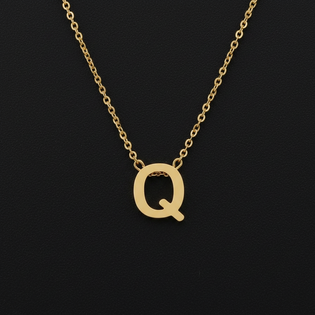 Gold Initial Letter Q Necklace