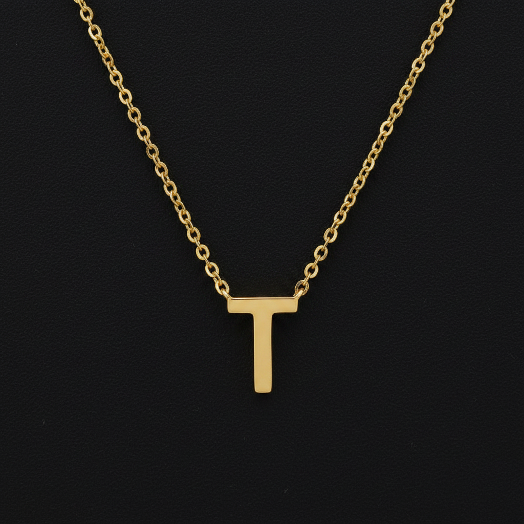 Gold Initial Letter T Necklace