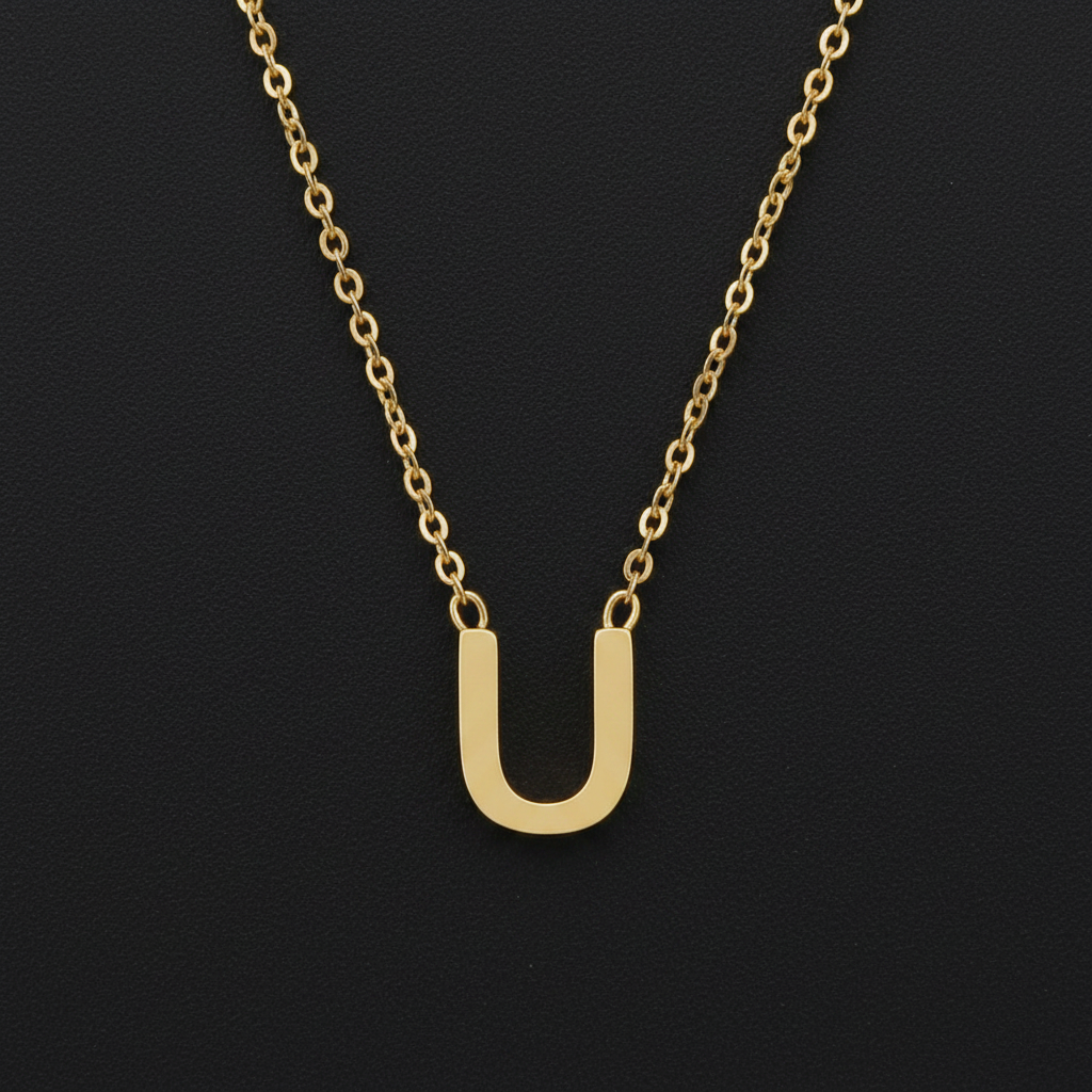 Gold Initial Letter U Necklace