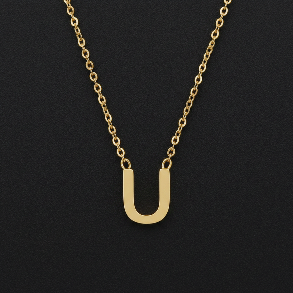 Gold Initial Letter U Necklace