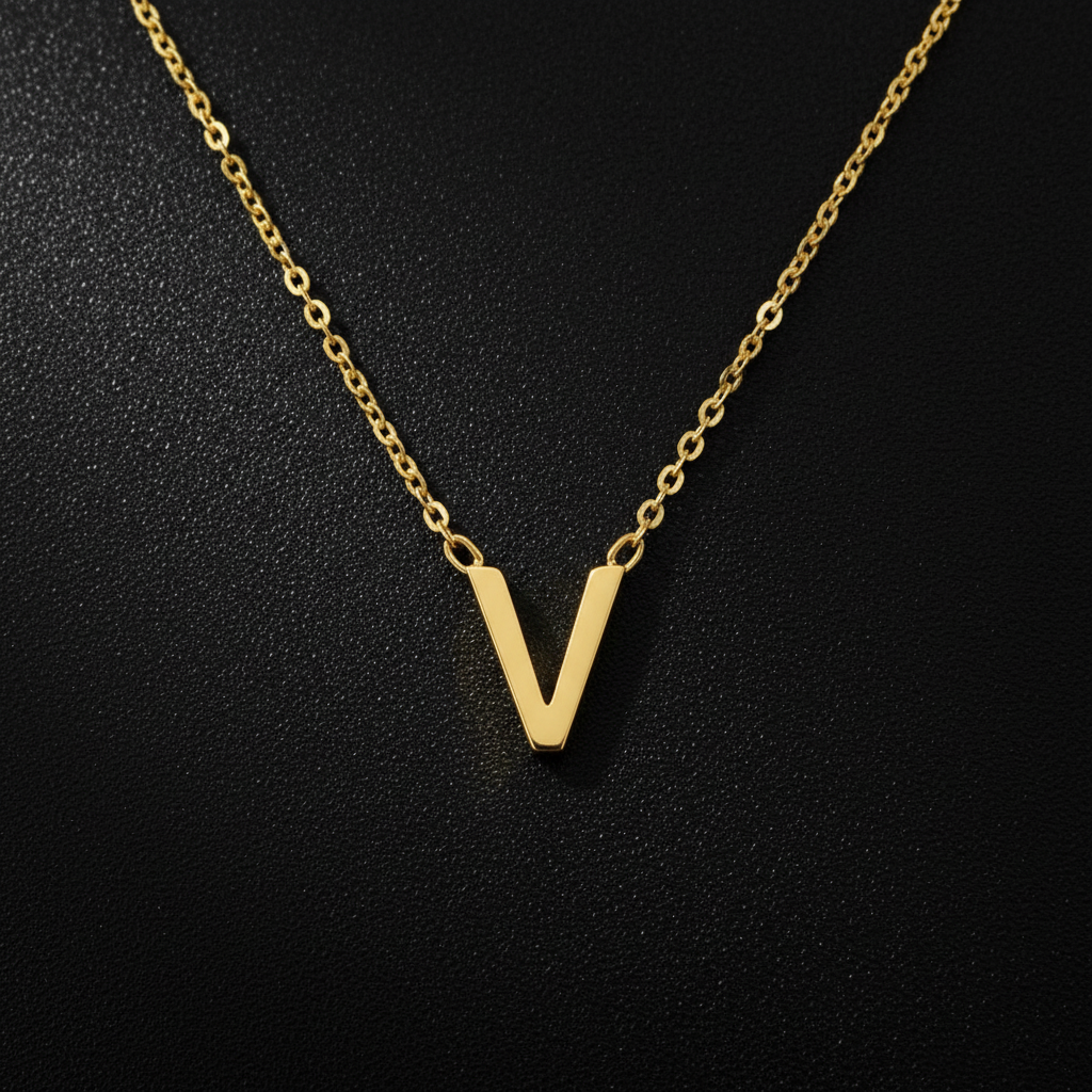 Gold Initial Letter V Necklace