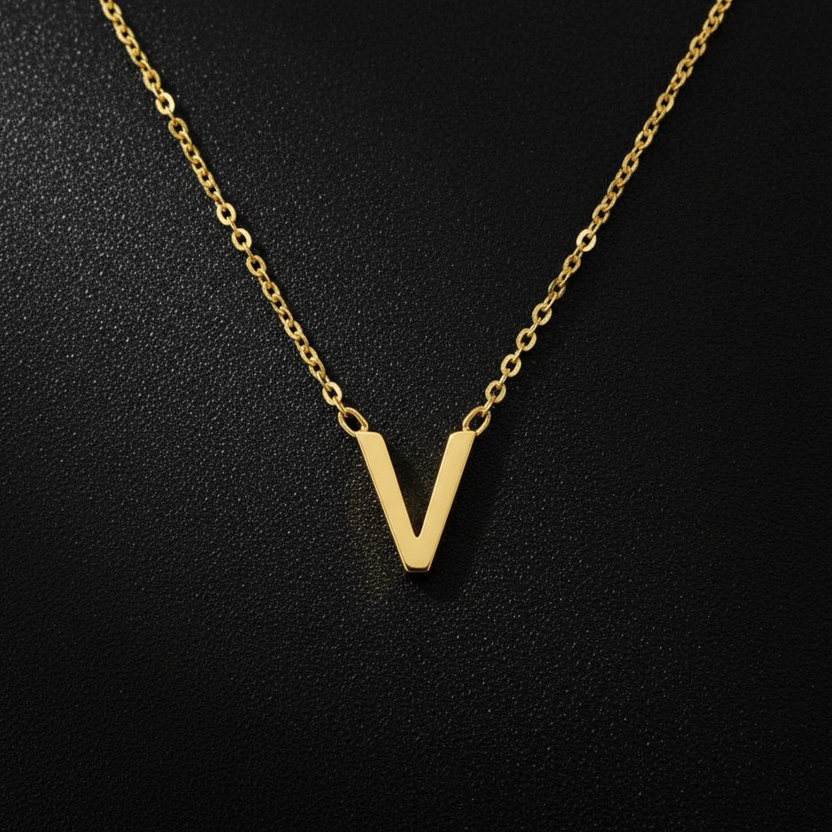 Gold Initial Letter V Necklace