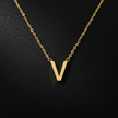 Gold Initial Letter V Necklace