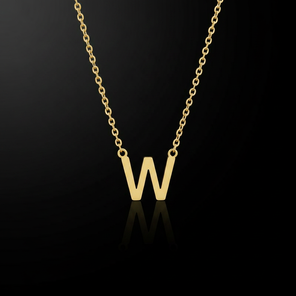 Gold Initial Letter W Necklace