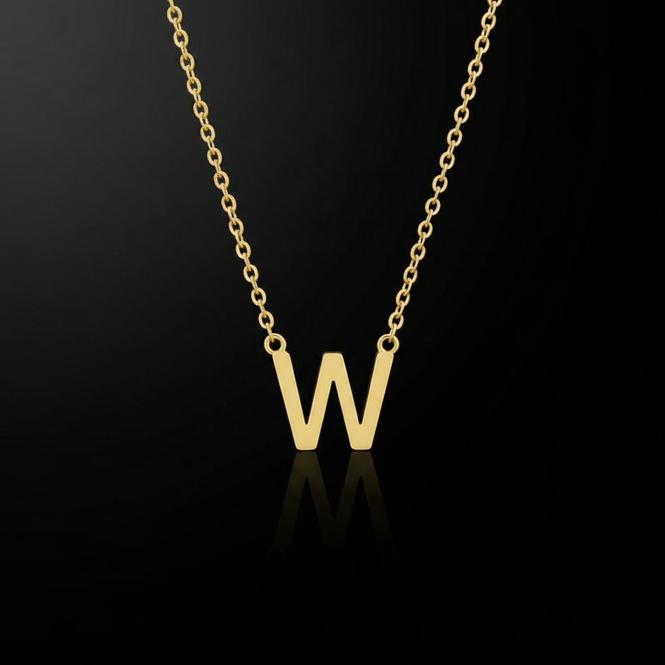 Gold Initial Letter W Necklace