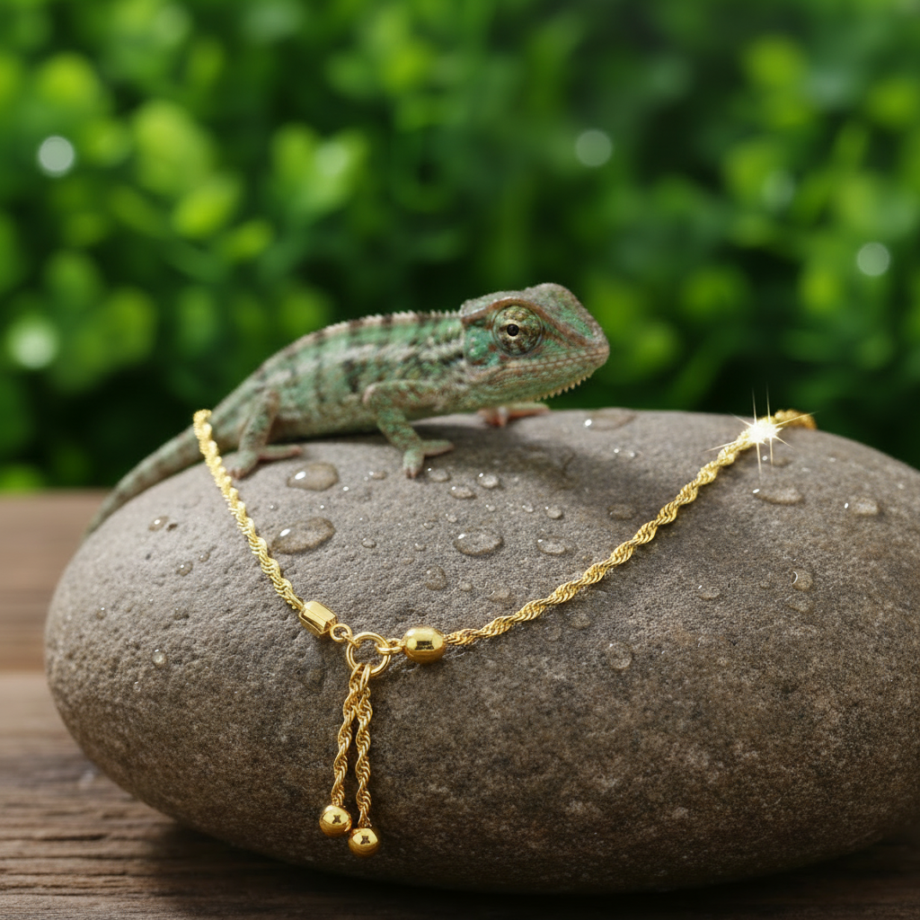 Gold Necklace on Rock with Enhanced Sparkle