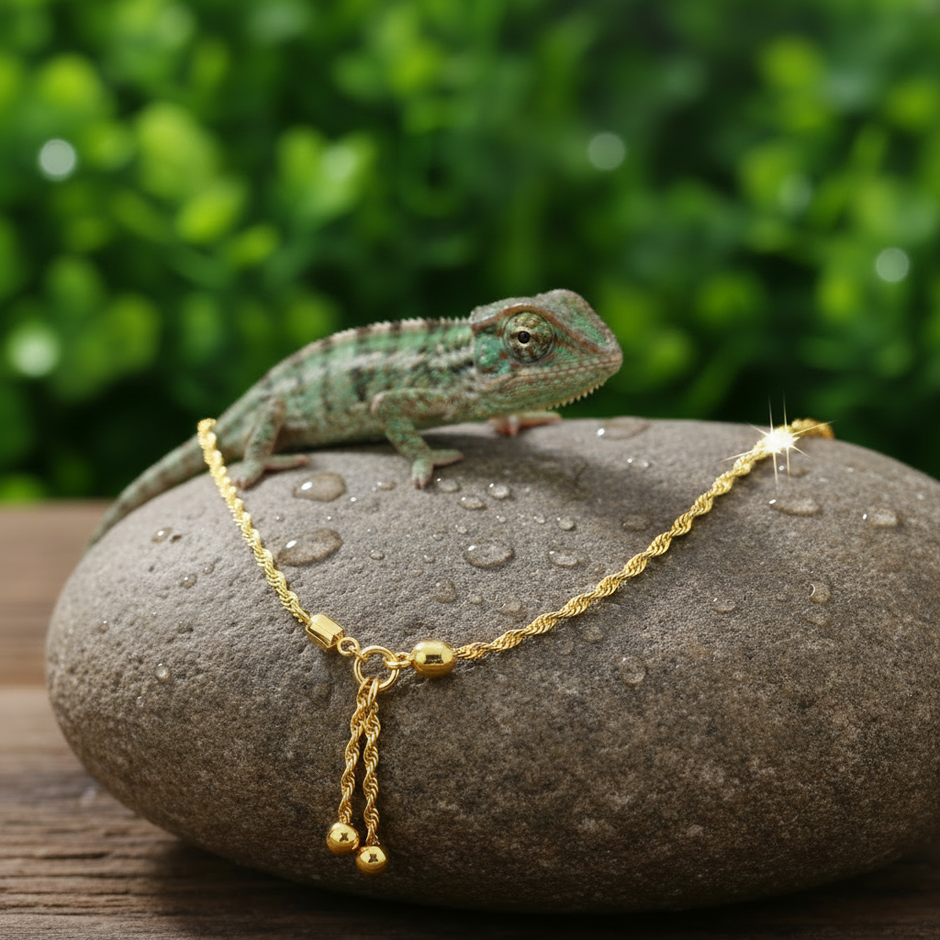 Gold Necklace on Rock with Enhanced Sparkle