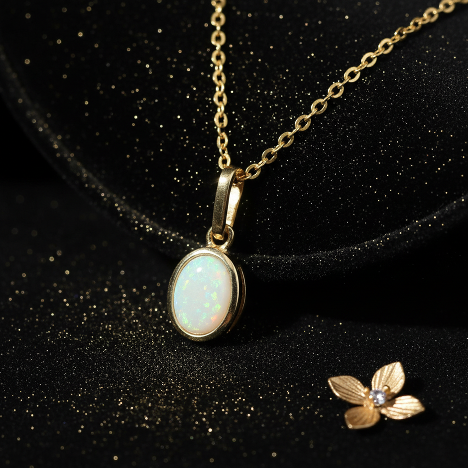 Gold Opal Pendant – V3 Dust + Floral