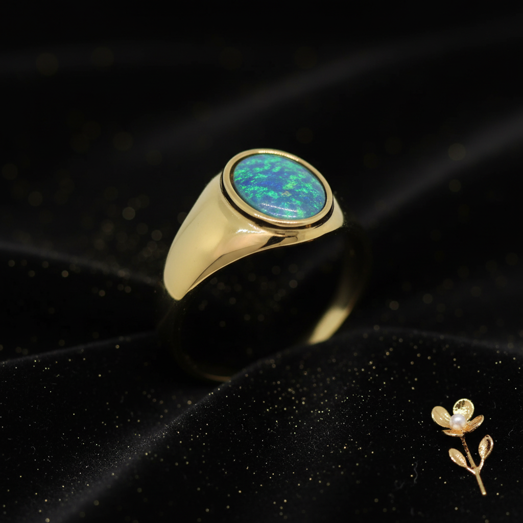 Gold Opal Signet Ring – V3 Dust + Floral