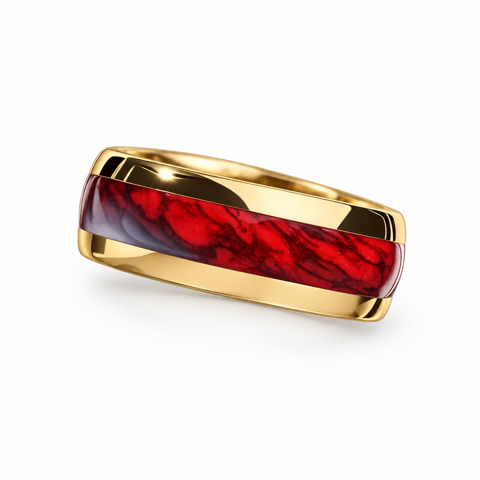 14ct Gold Titanium Red Bloodstone 8mm Band Ring