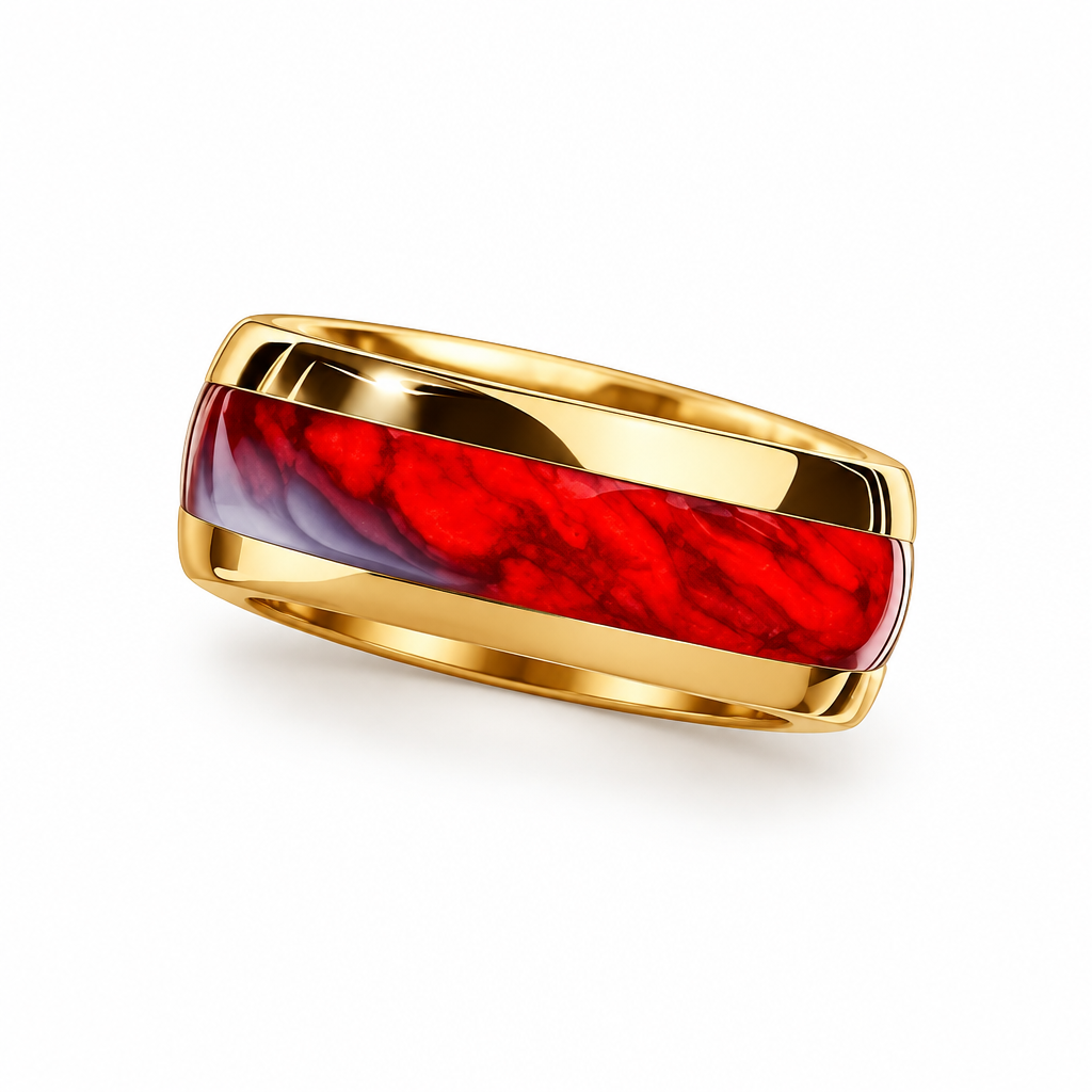 14ct Gold Titanium Red Bloodstone 8mm Band Ring